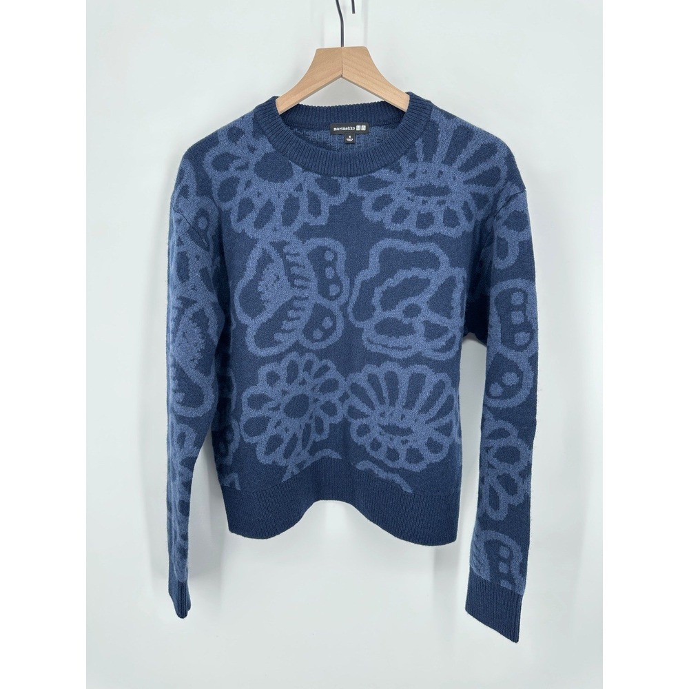 Marimekko Uniqlo Sweater Womens Medium Blue Floral Wool Knit Fall Winter